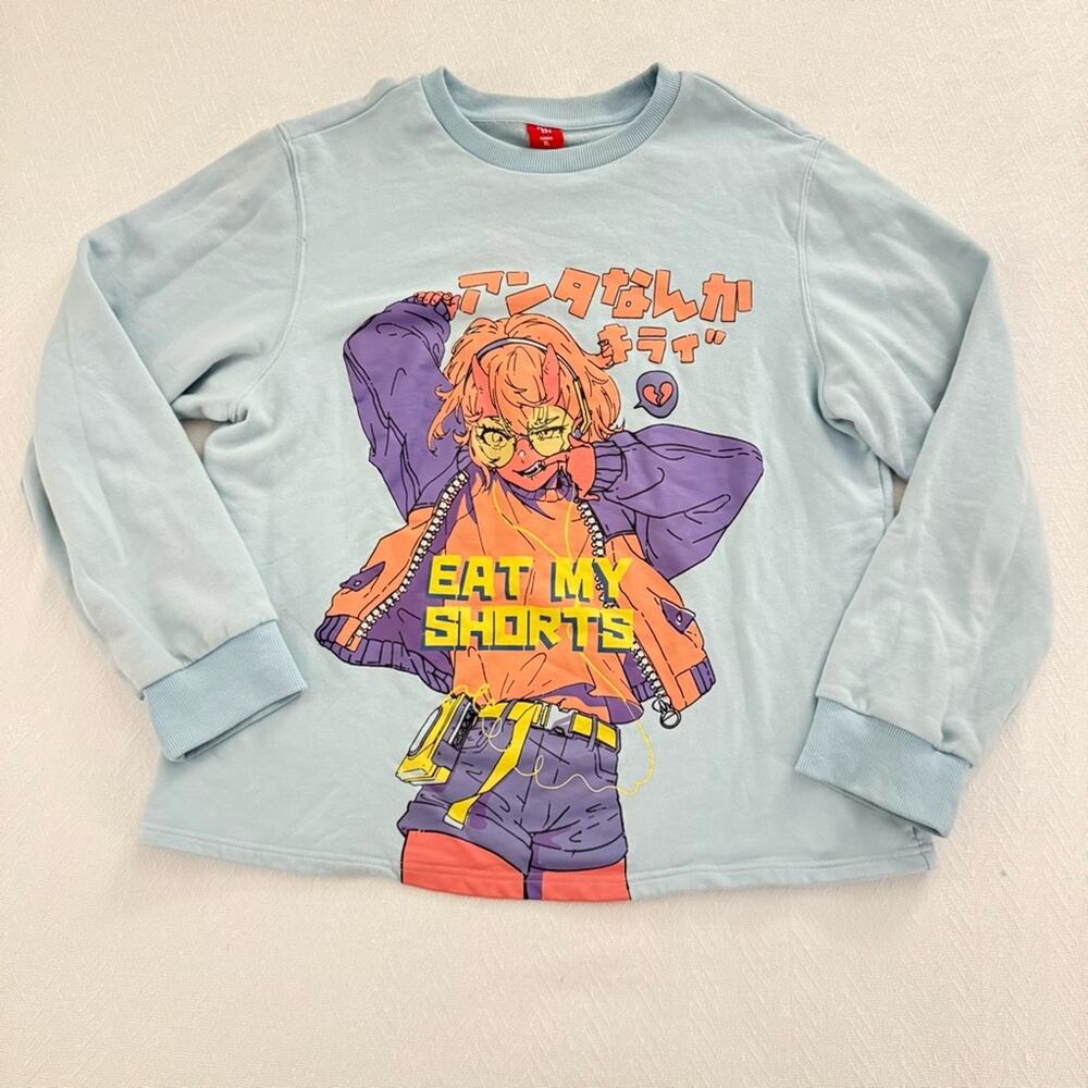 XL BiBiSama Anime Japanese street wear sweatshirt Eat My Shorts Blue Oni Girl